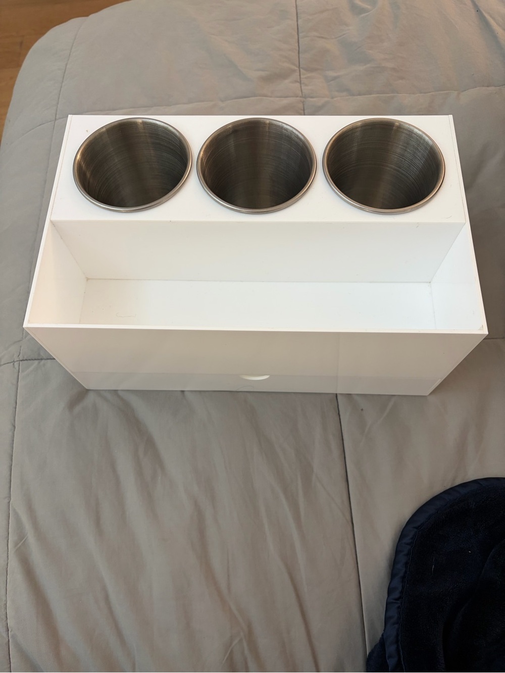 White Bathroom Hair Tool Organizer with Stainless Steel Cups